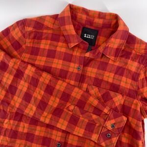 5.11‎ Tactical Womens Flannel Shirt Small Plaid Long Sleeve Button Down Orange